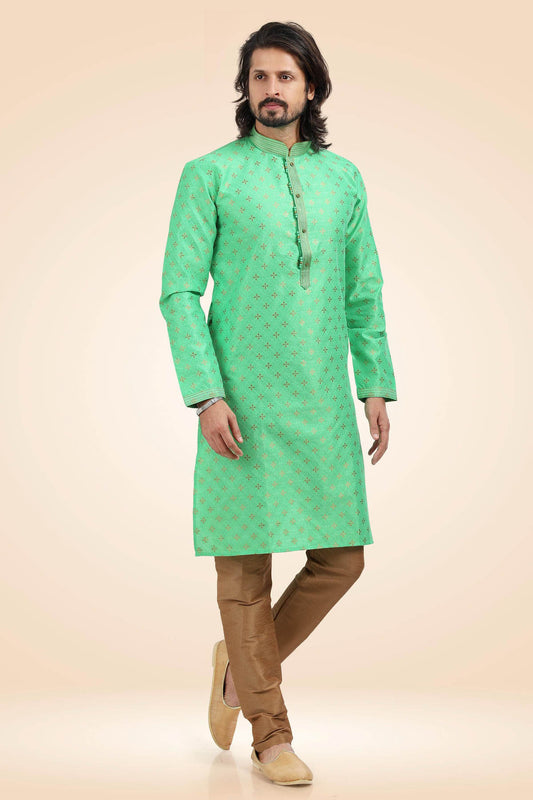 Jacquard Banarasi Silk Kurta Pajama In Beige colour KP1230341