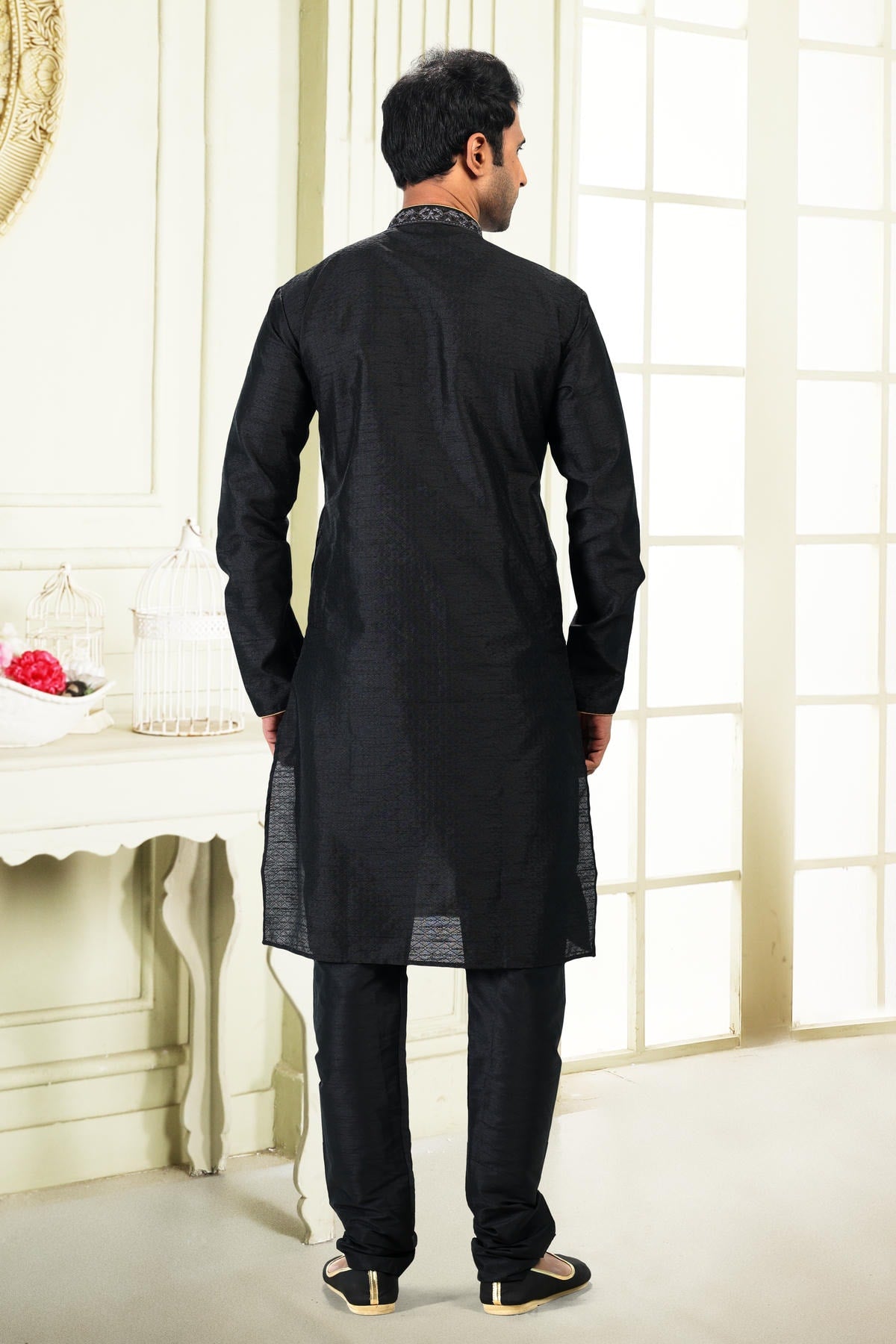 Jacquard Banarasi Silk Kurta Pajama In Black colour KP1230360 C