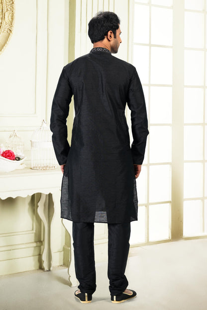 Jacquard Banarasi Silk Kurta Pajama In Black colour KP1230360 C
