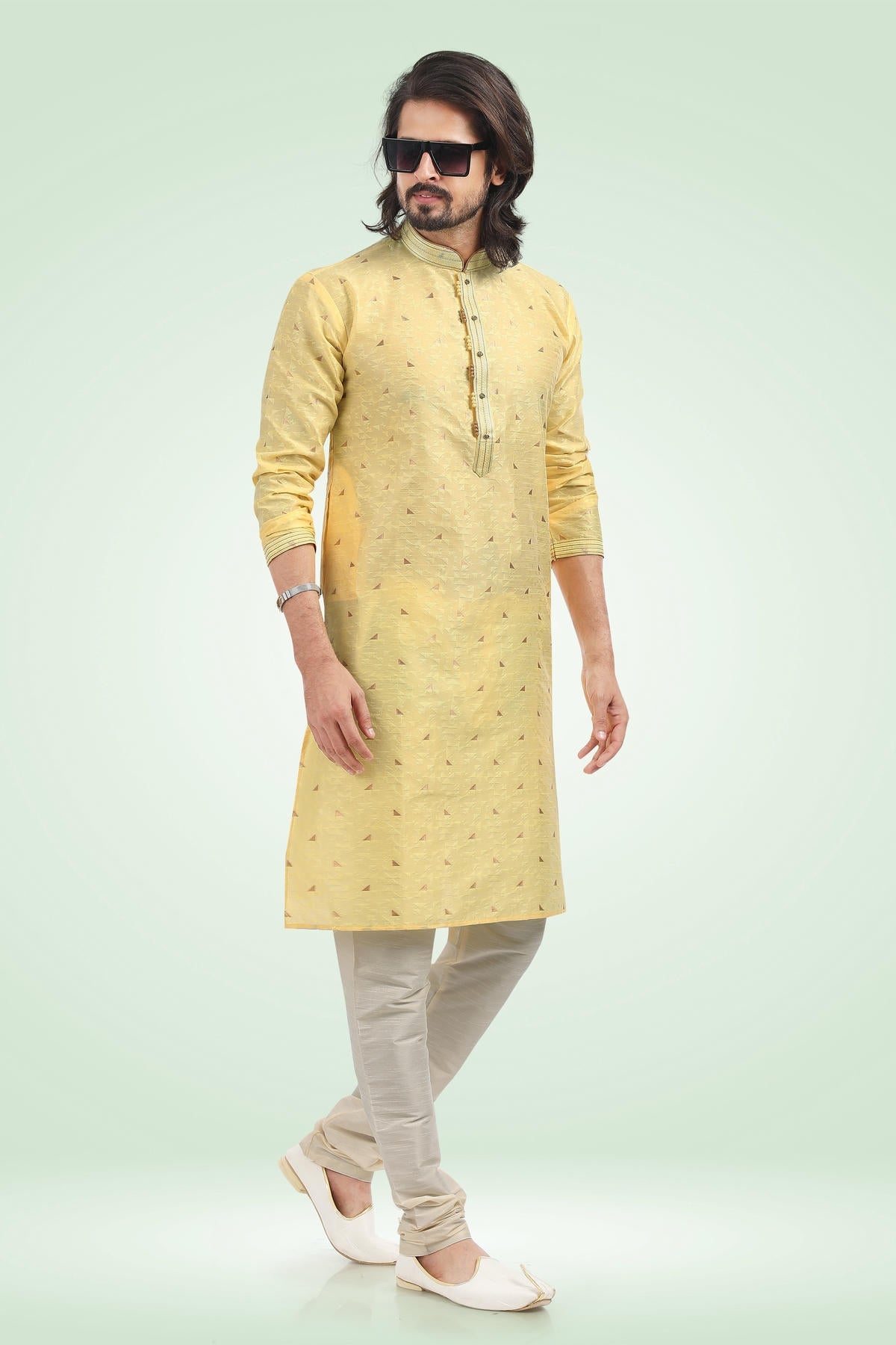 Jacquard Banarasi Silk Kurta Pajama In Cream colour KP1230339 A