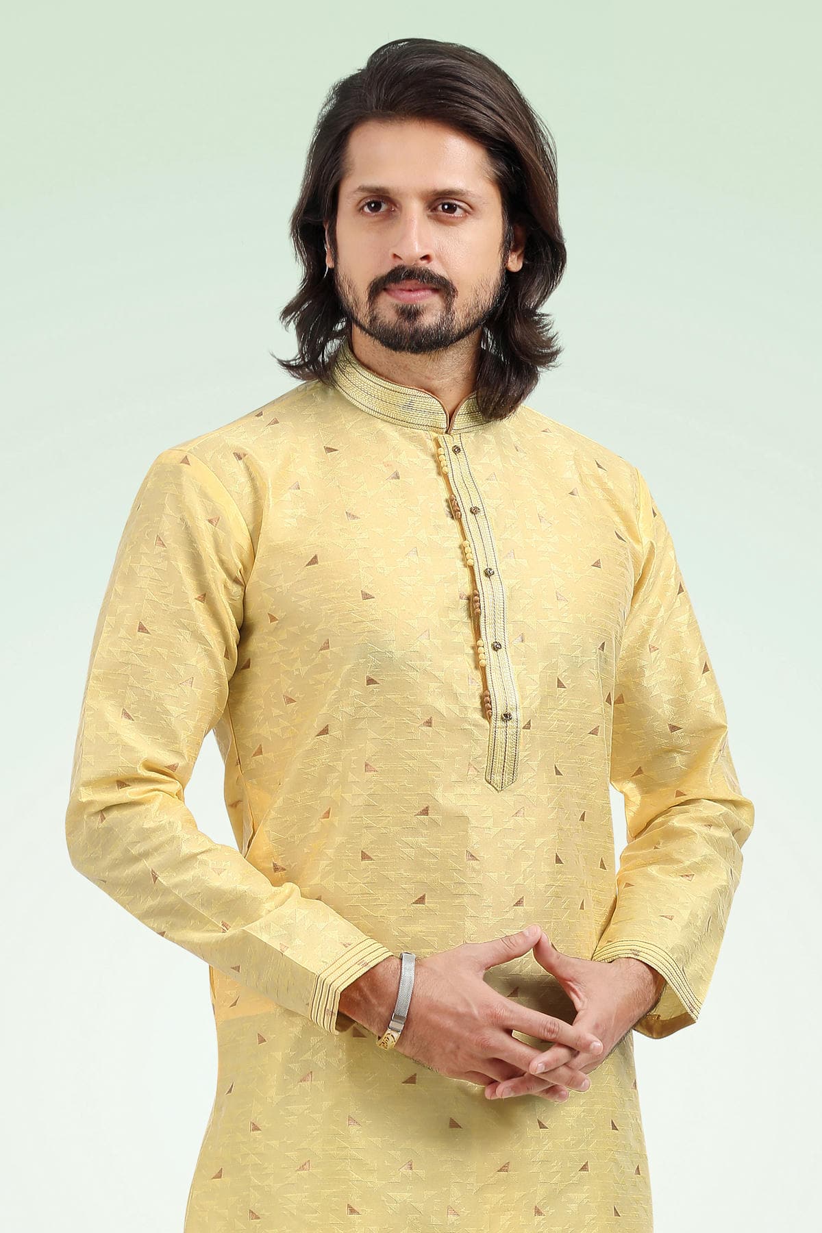 Jacquard Banarasi Silk Kurta Pajama In Cream colour KP1230339 C