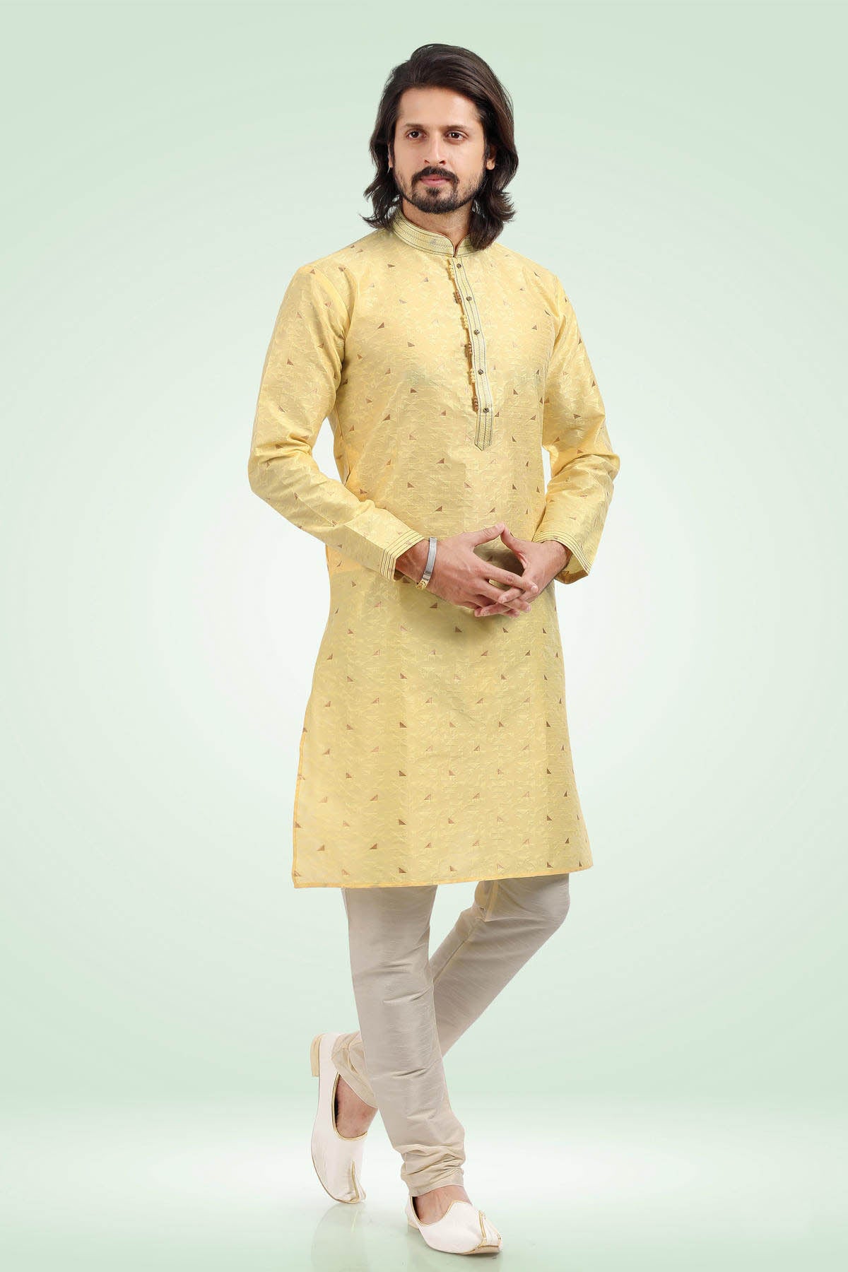 Jacquard Banarasi Silk Kurta Pajama In Cream colour KP1230339