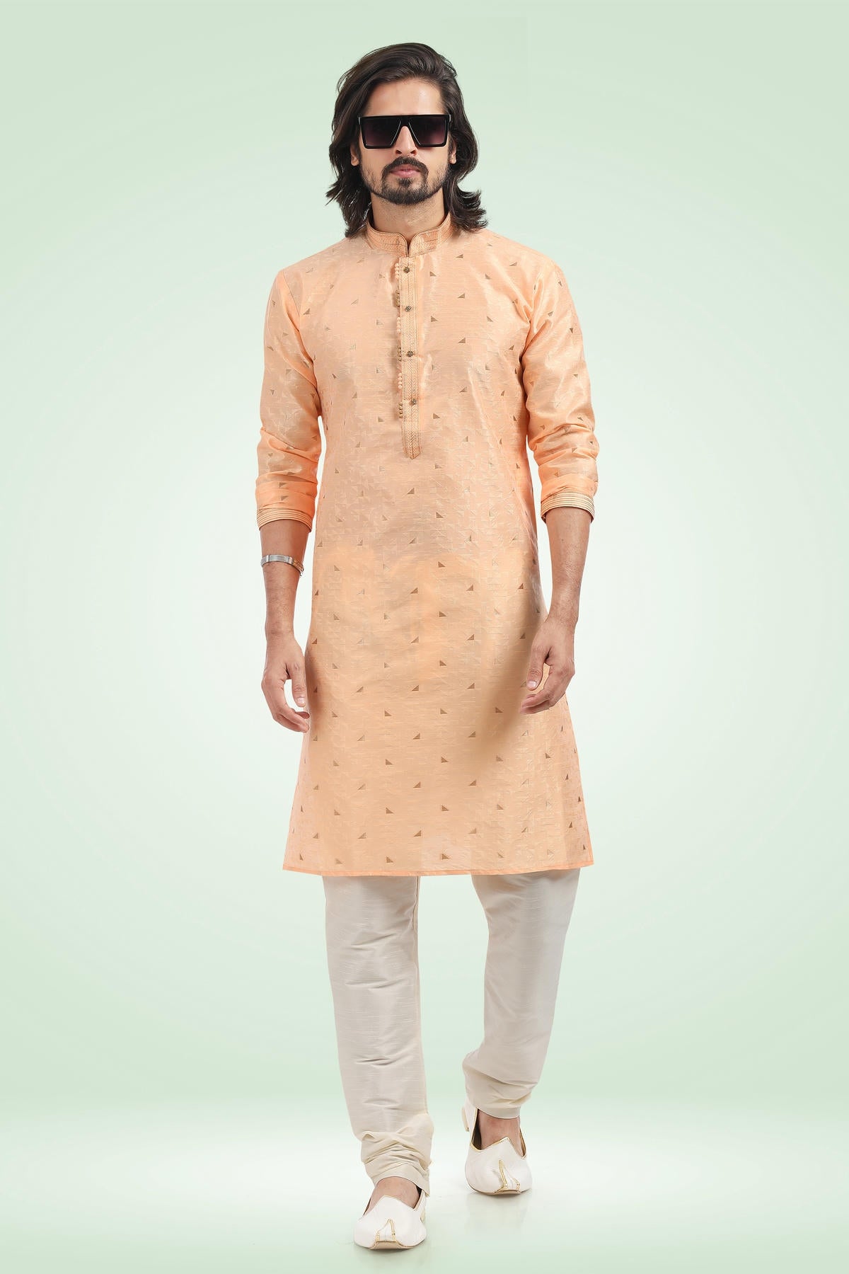 Jacquard Banarasi Silk Kurta Pajama In Cream colour KP1230340 A