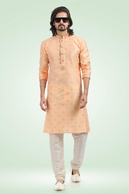 Jacquard Banarasi Silk Kurta Pajama In Cream colour KP1230340 A