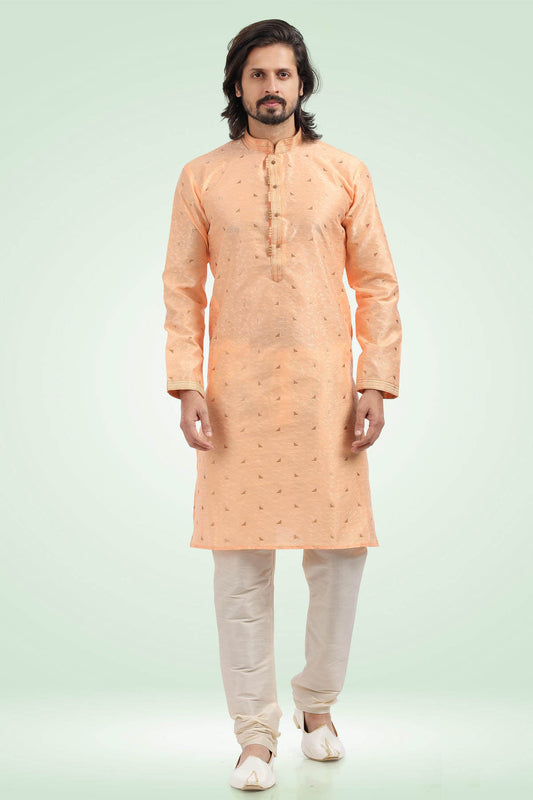 Jacquard Banarasi Silk Kurta Pajama In Cream colour KP1230340