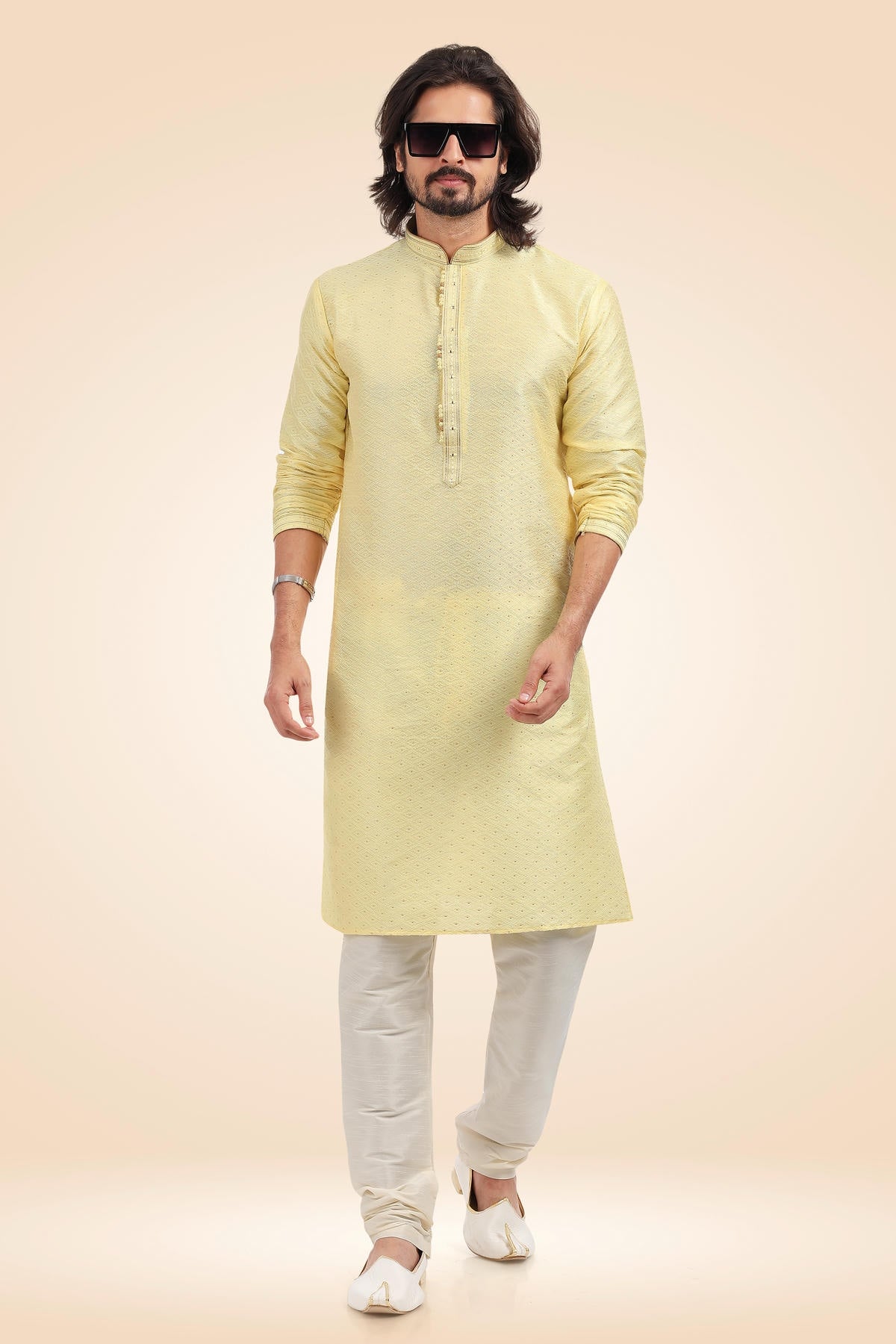 Jacquard Banarasi Silk Kurta Pajama In Cream colour KP1230342 A