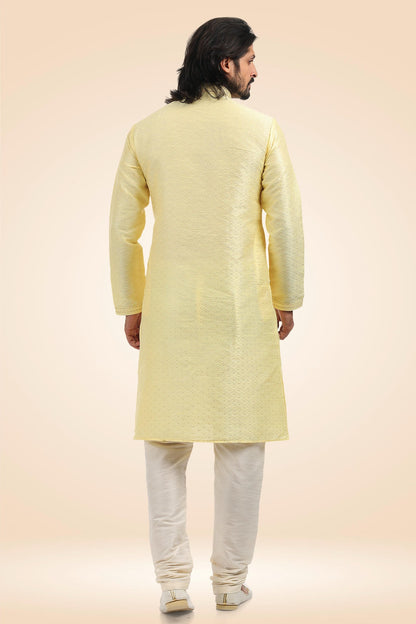 Jacquard Banarasi Silk Kurta Pajama In Cream colour KP1230342 B