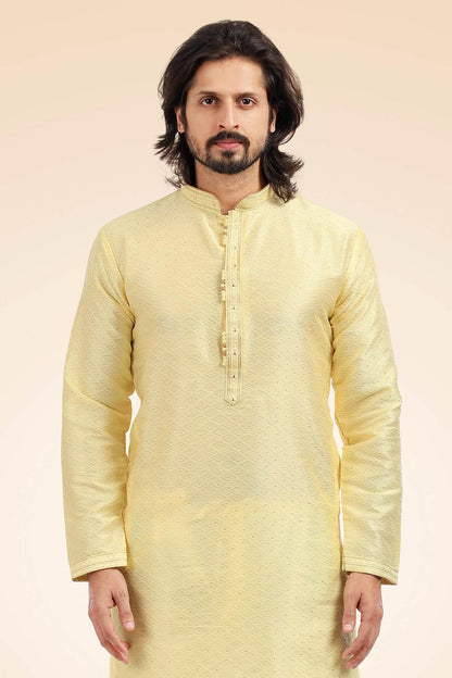 Jacquard Banarasi Silk Kurta Pajama In Cream colour KP1230342 C