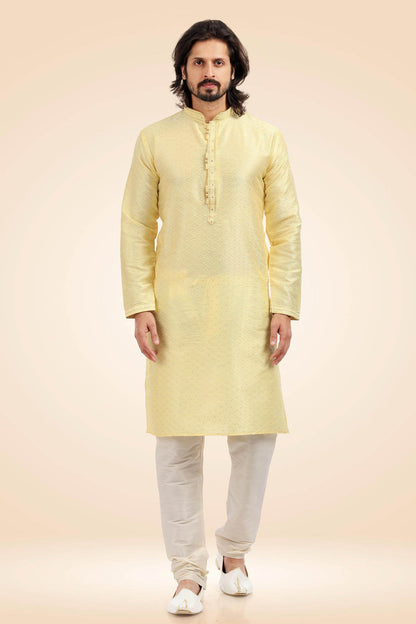 Jacquard Banarasi Silk Kurta Pajama In Cream colour KP1230342