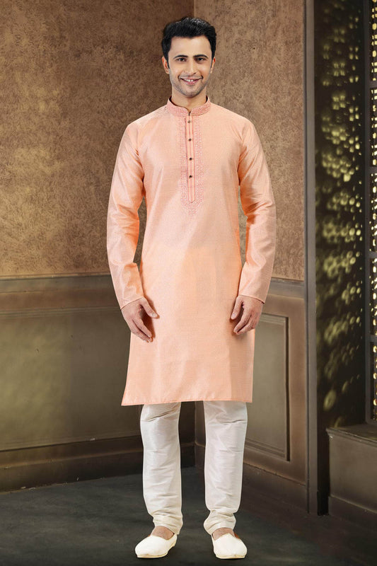Jacquard Banarasi Silk Kurta Pajama In Cream colour KP1230356 A