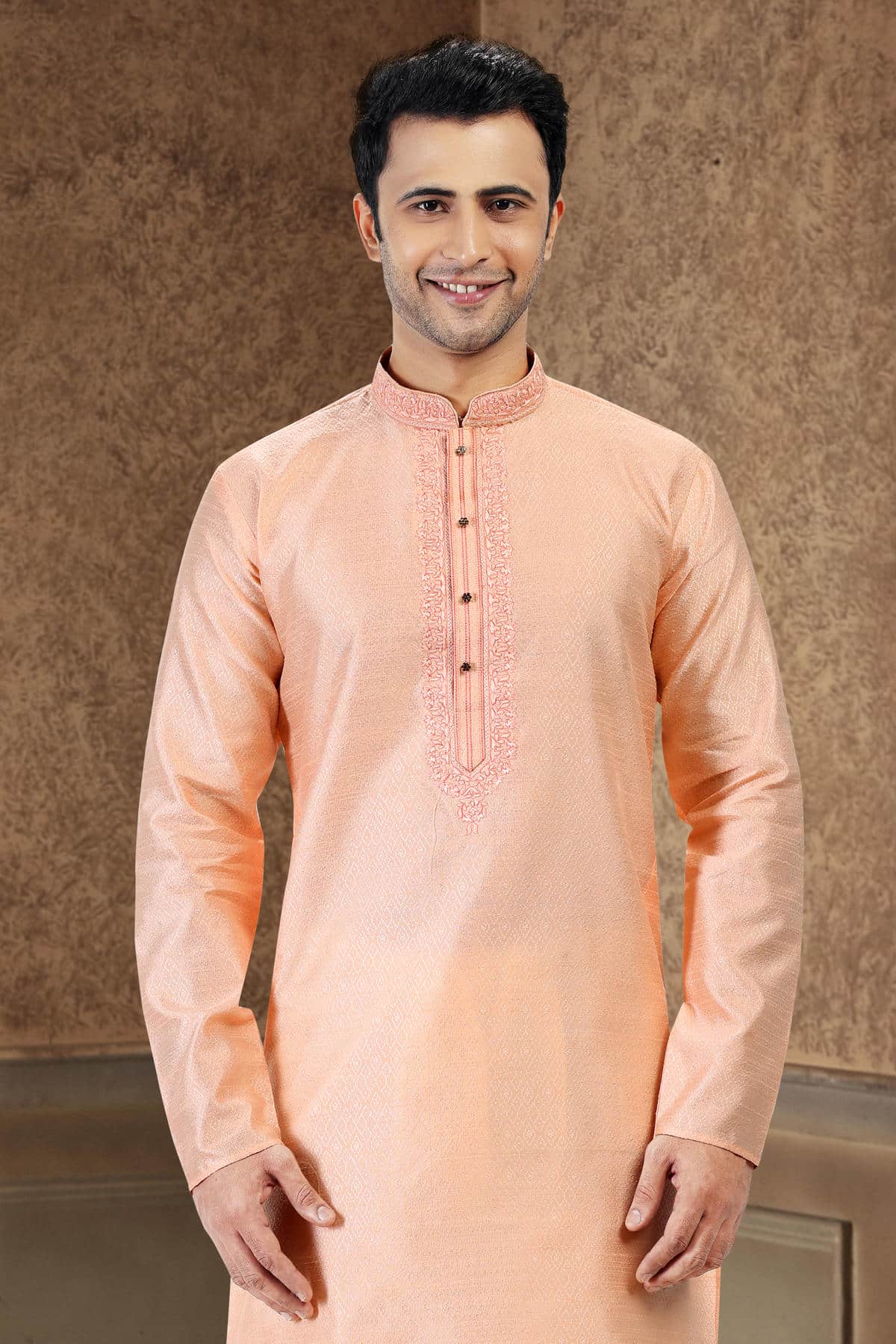 Jacquard Banarasi Silk Kurta Pajama In Cream colour KP1230356 D