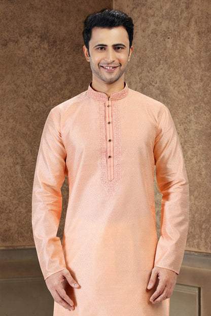 Jacquard Banarasi Silk Kurta Pajama In Cream colour KP1230356 D