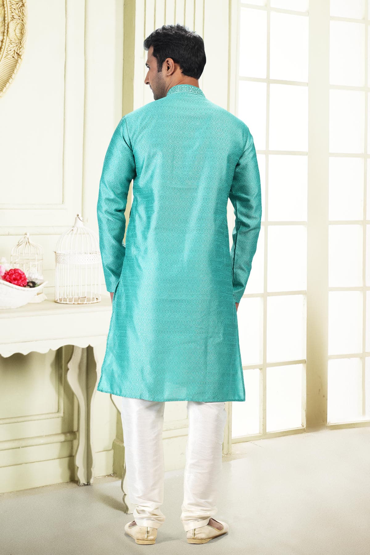 Jacquard Banarasi Silk Kurta Pajama In Cream colour KP1230357 C