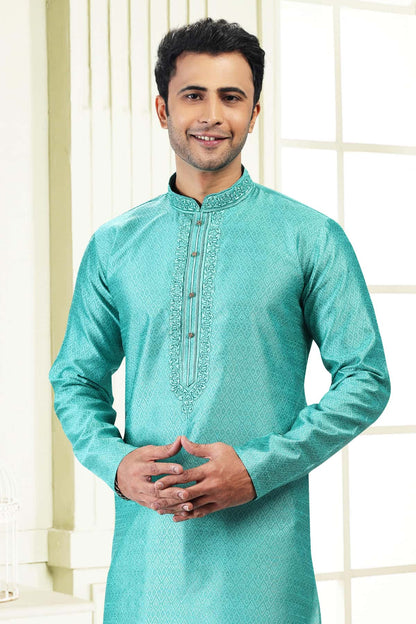 Jacquard Banarasi Silk Kurta Pajama In Cream colour KP1230357 D