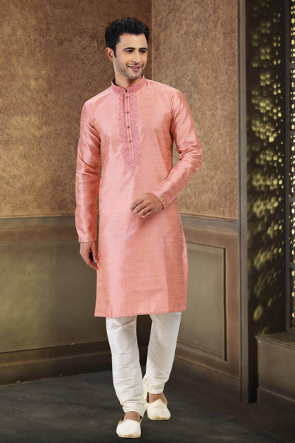 Jacquard Banarasi Silk Kurta Pajama In Cream colour KP1230358 A