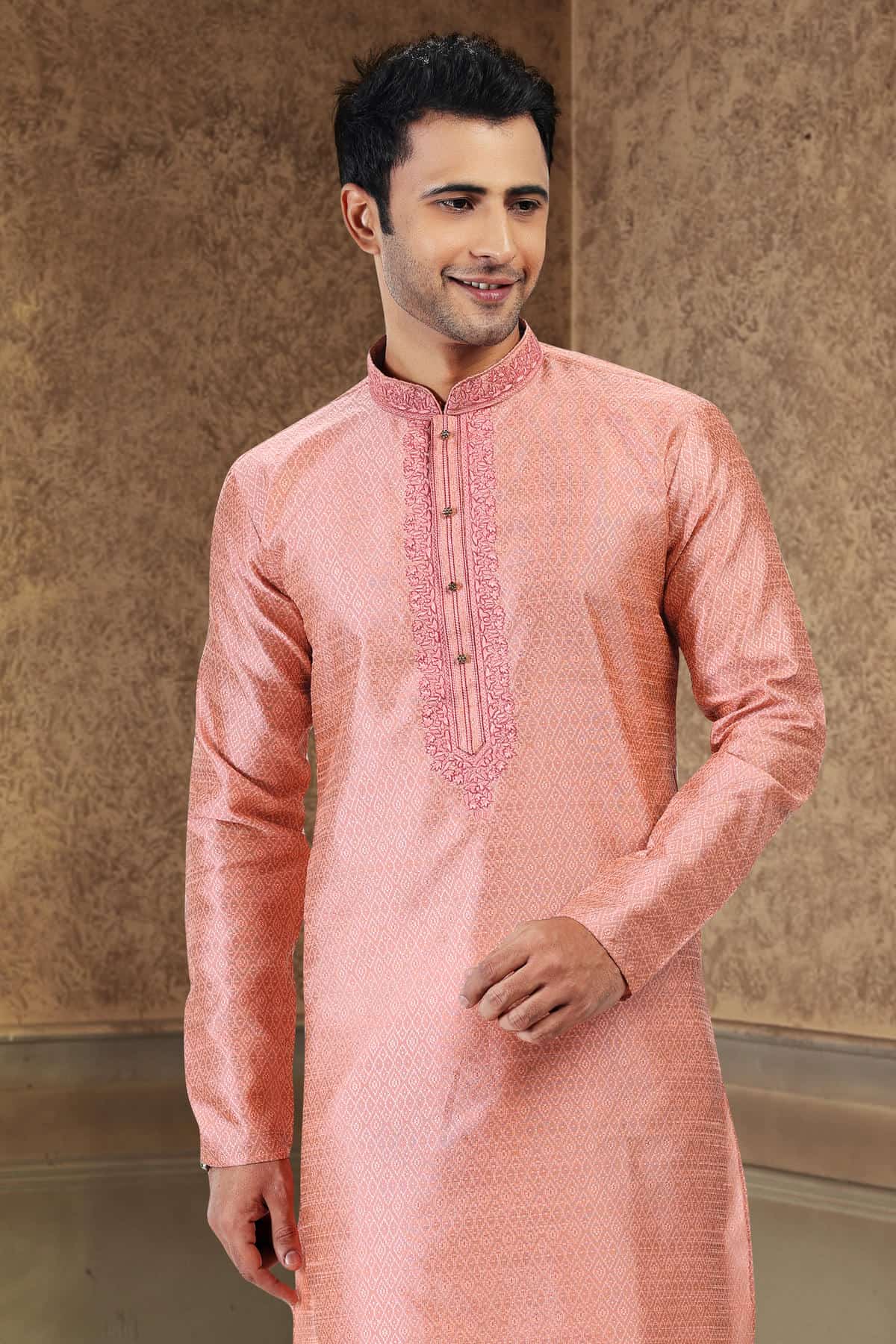 Jacquard Banarasi Silk Kurta Pajama In Cream colour KP1230358 D