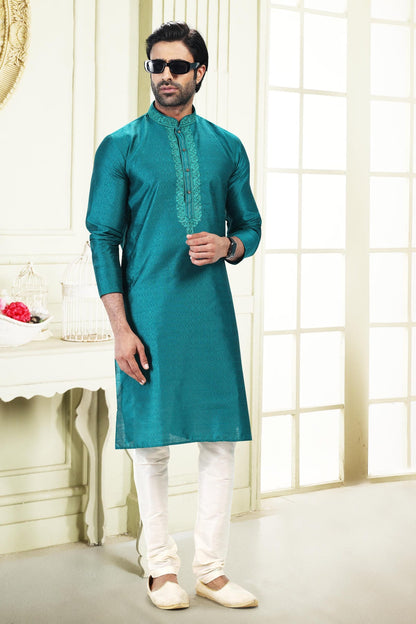 Jacquard Banarasi Silk Kurta Pajama In Cream colour KP1230359 B
