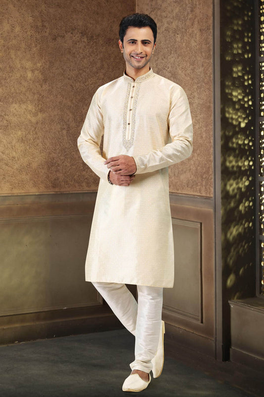 Jacquard Banarasi Silk Kurta Pajama In Cream colour KP1230361 A