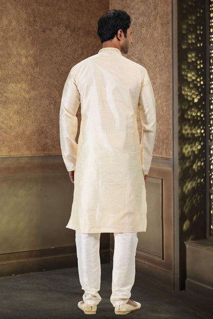 Jacquard Banarasi Silk Kurta Pajama In Cream colour KP1230361 C