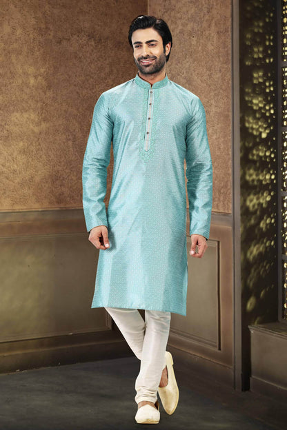 Jacquard Banarasi Silk Kurta Pajama In Cream colour KP1230362 A