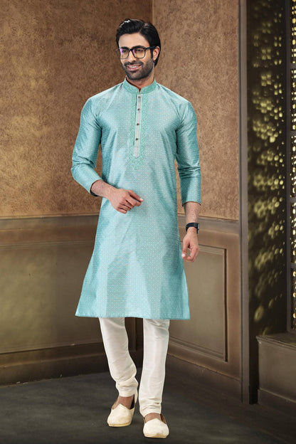 Jacquard Banarasi Silk Kurta Pajama In Cream colour KP1230362 B