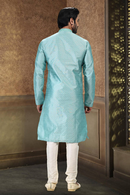 Jacquard Banarasi Silk Kurta Pajama In Cream colour KP1230362 C