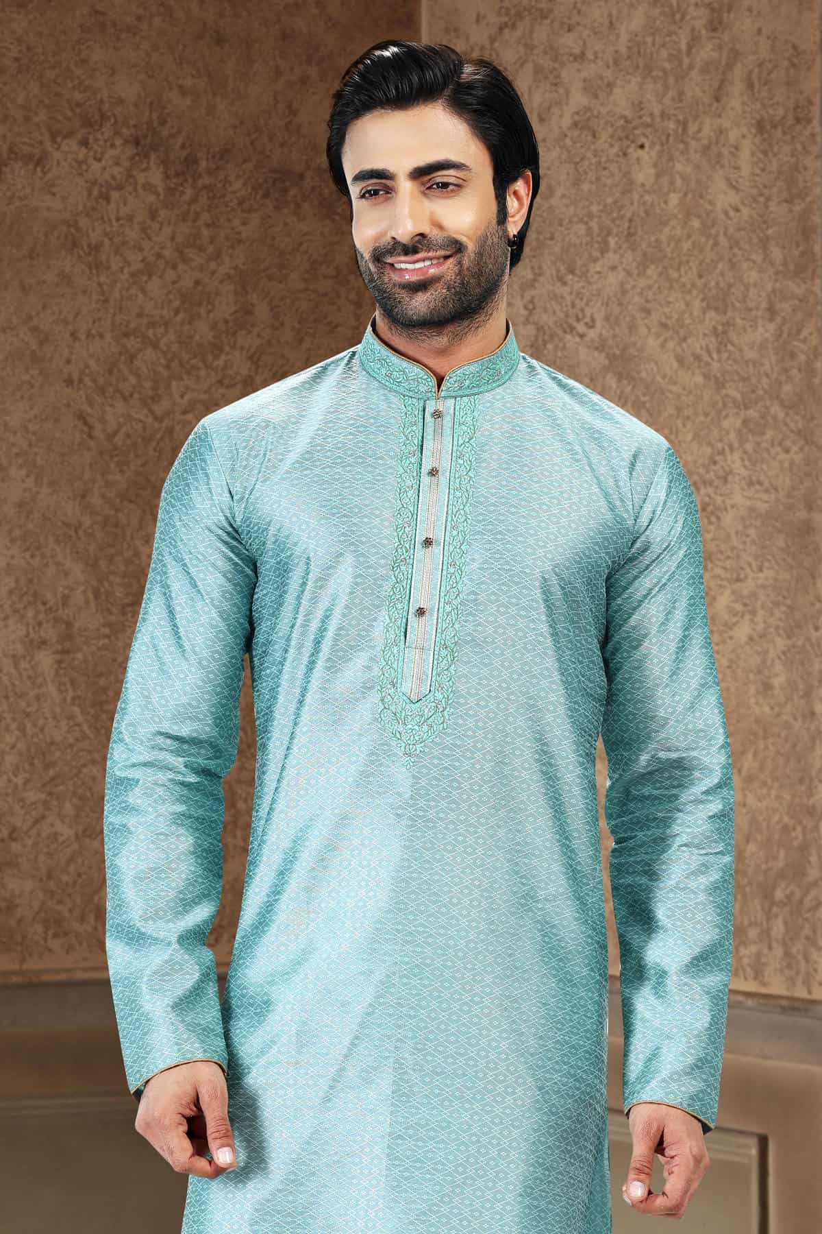 Jacquard Banarasi Silk Kurta Pajama In Cream colour KP1230362 D