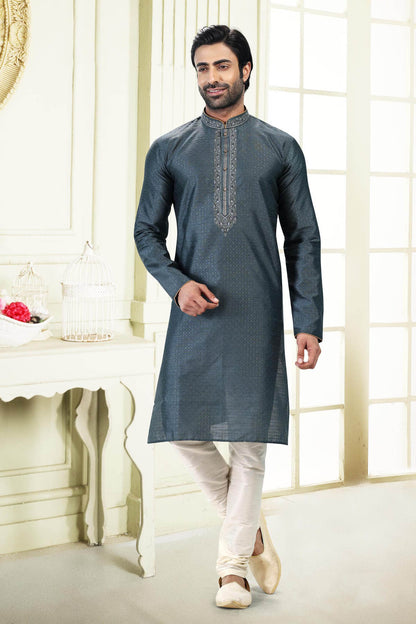 Jacquard Banarasi Silk Kurta Pajama In Cream colour KP1230363 A