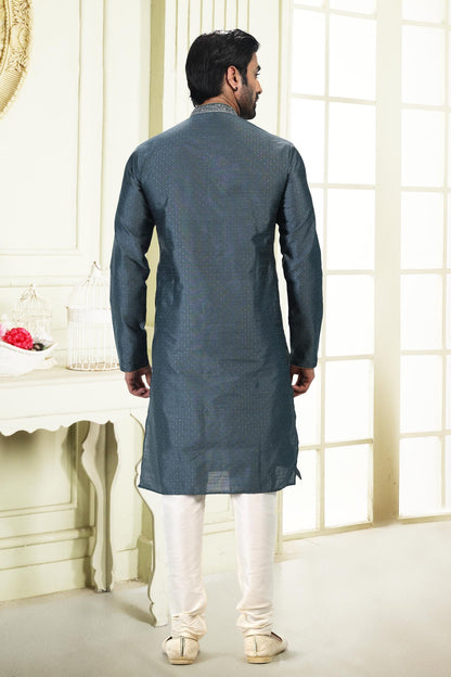 Jacquard Banarasi Silk Kurta Pajama In Cream colour KP1230363 C