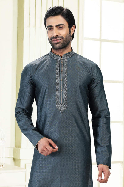Jacquard Banarasi Silk Kurta Pajama In Cream colour KP1230363 D