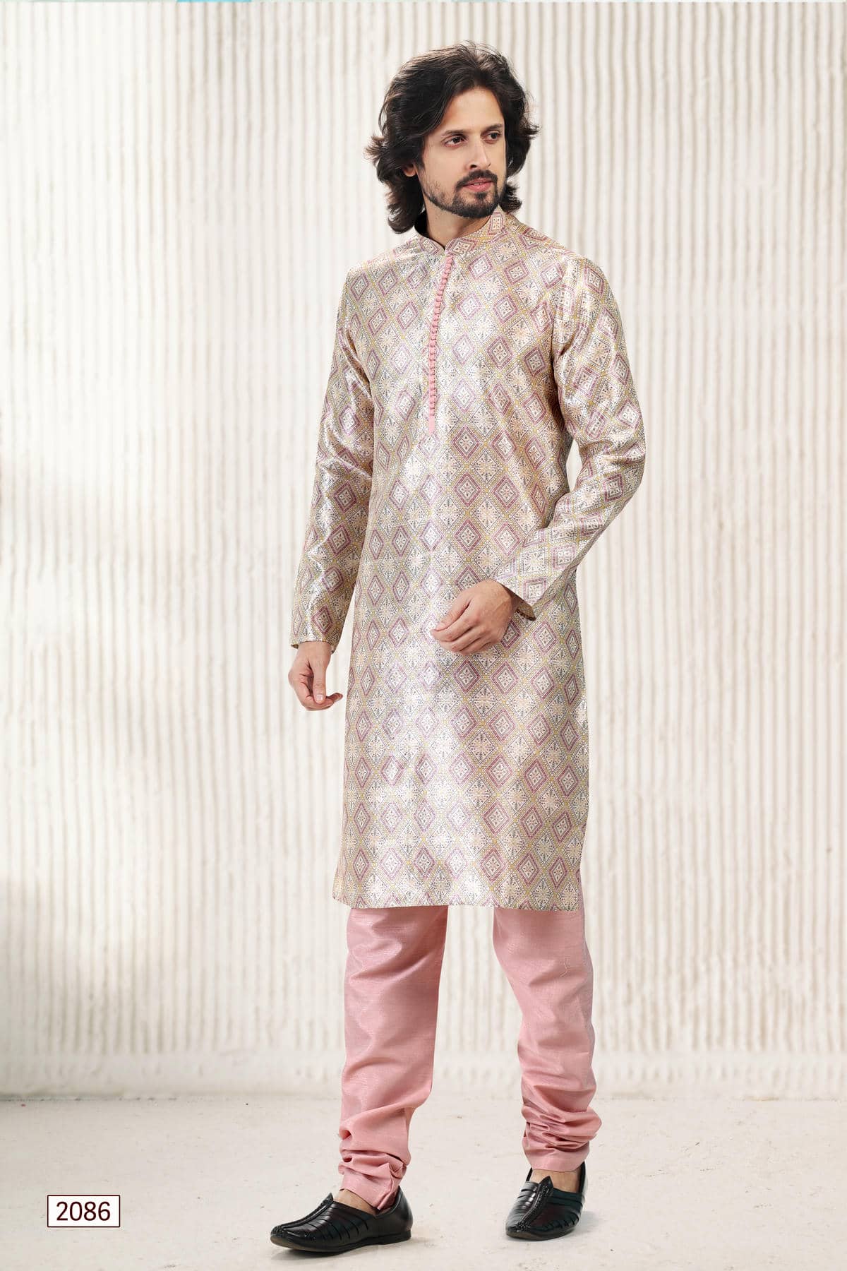 Jacquard Banarasi Silk Kurta Pajama In Cream Peach colour KP1230411 A