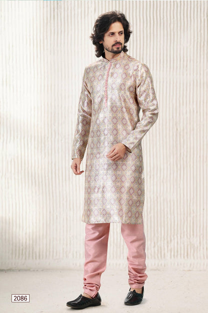 Jacquard Banarasi Silk Kurta Pajama In Cream Peach colour KP1230411 A