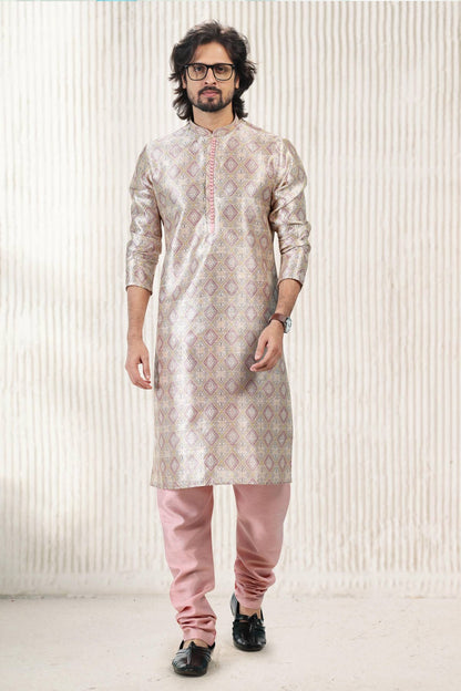 Jacquard Banarasi Silk Kurta Pajama In Cream Peach colour KP1230411 B