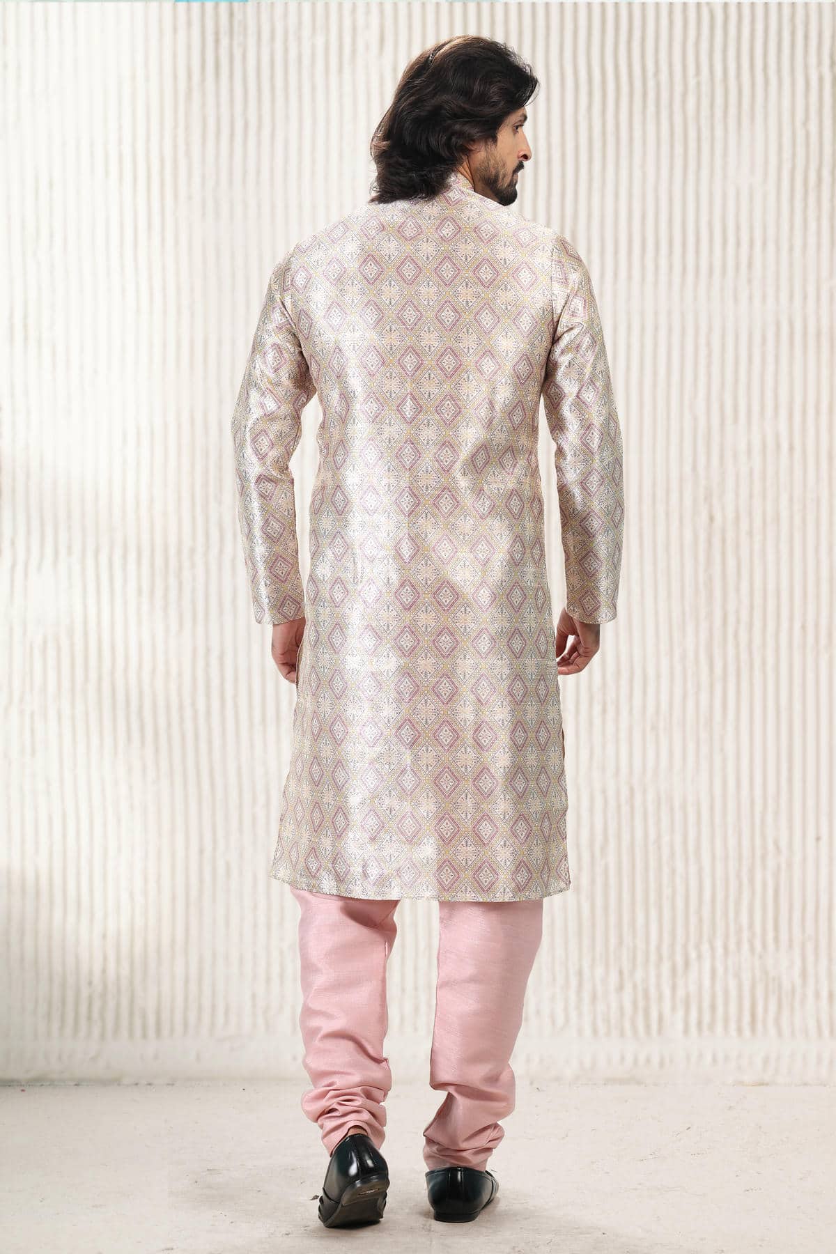 Jacquard Banarasi Silk Kurta Pajama In Cream Peach colour KP1230411 C