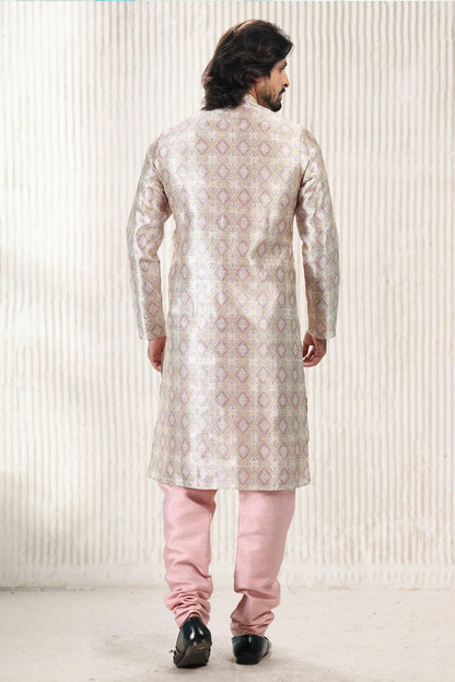 Jacquard Banarasi Silk Kurta Pajama In Cream Peach colour KP1230411 C
