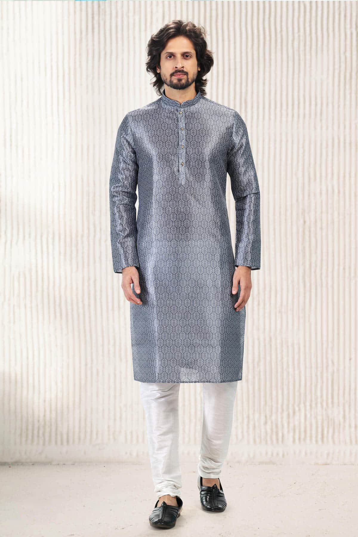 Jacquard Banarasi Silk Kurta Pajama In Dark Grey colour KP1230421 A