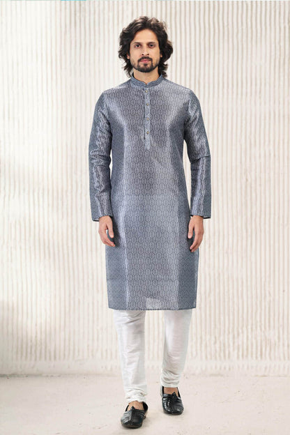 Jacquard Banarasi Silk Kurta Pajama In Dark Grey colour KP1230421 A