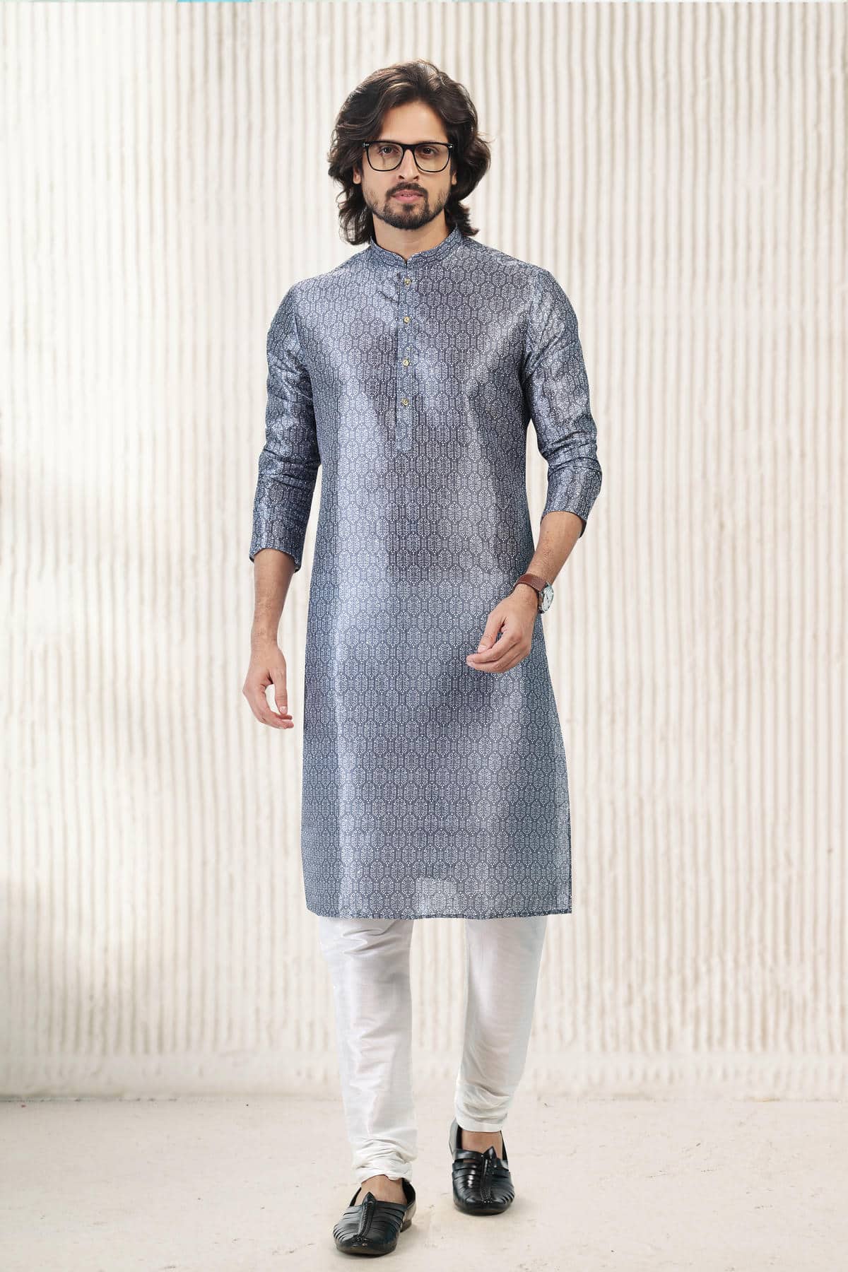 Jacquard Banarasi Silk Kurta Pajama In Dark Grey colour KP1230421 B