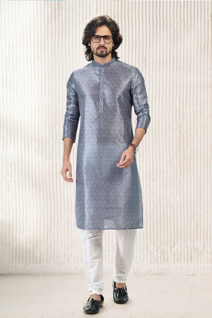 Jacquard Banarasi Silk Kurta Pajama In Dark Grey colour KP1230421 B