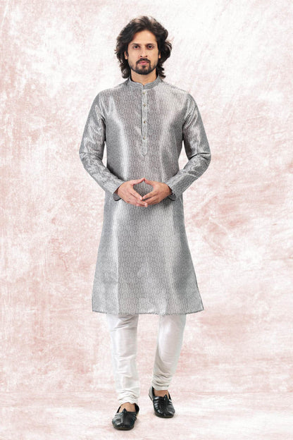 Jacquard Banarasi Silk Kurta Pajama In Grey colour KP1230422 A