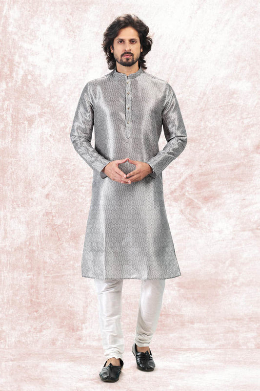 Jacquard Banarasi Silk Kurta Pajama In Grey colour KP1230422 A