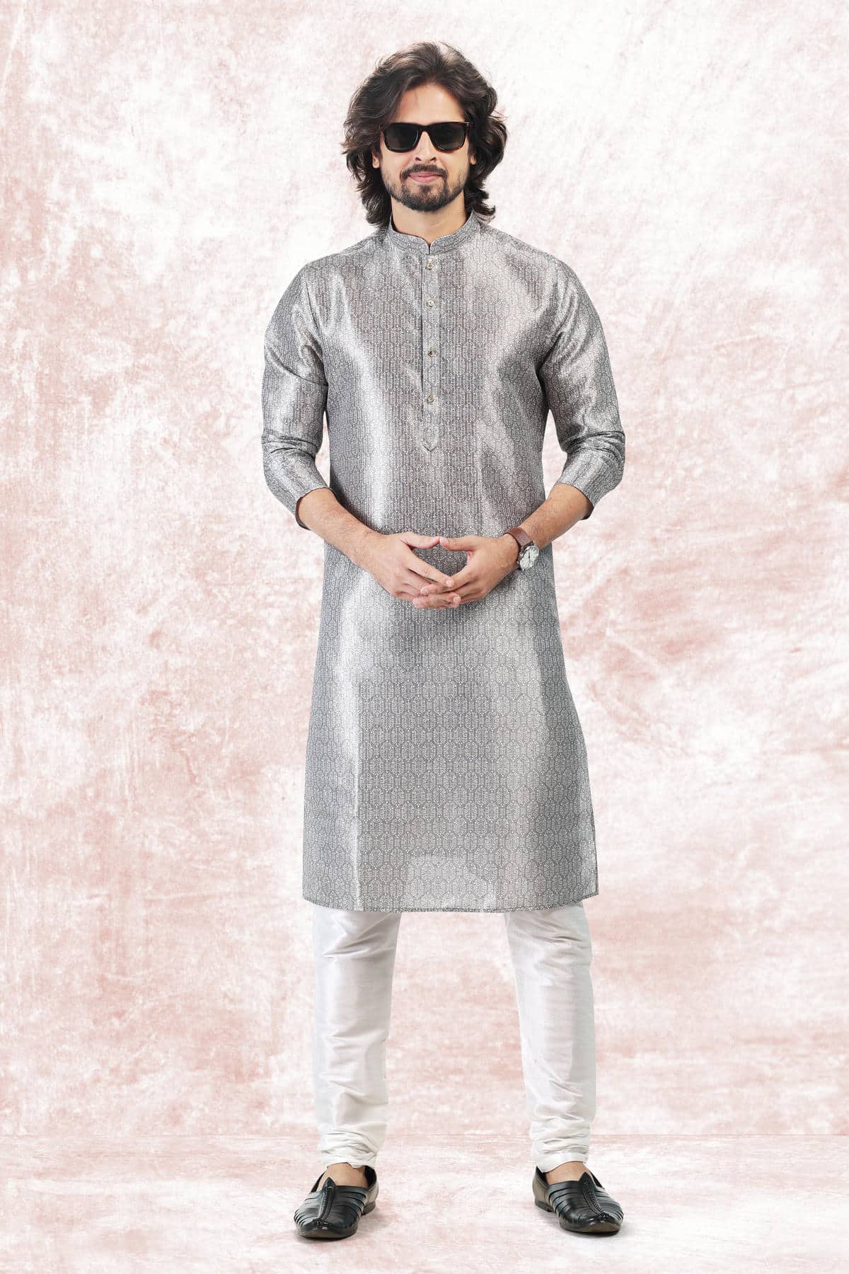 Jacquard Banarasi Silk Kurta Pajama In Grey colour KP1230422 B