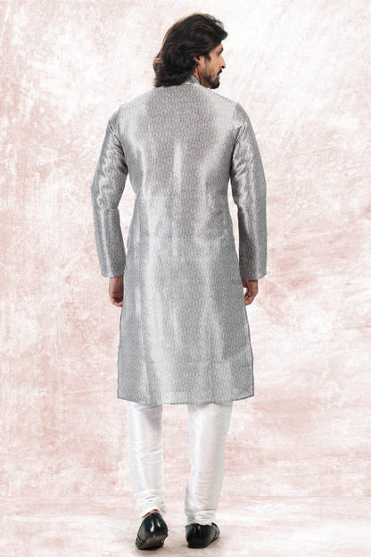 Jacquard Banarasi Silk Kurta Pajama In Grey colour KP1230422 C