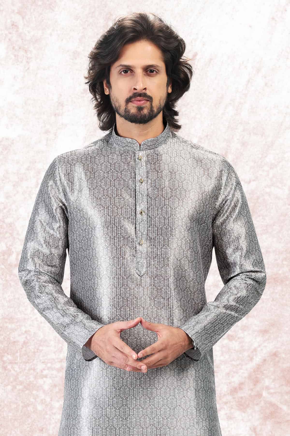 Jacquard Banarasi Silk Kurta Pajama In Grey colour KP1230422 D