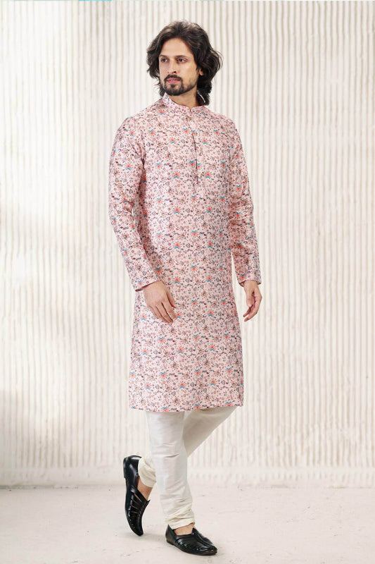 Jacquard Banarasi Silk Kurta Pajama In Peach colour KP1230419 A