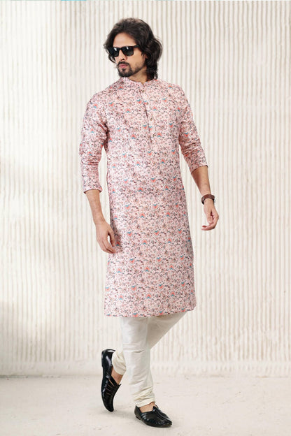 Jacquard Banarasi Silk Kurta Pajama In Peach colour KP1230419 B