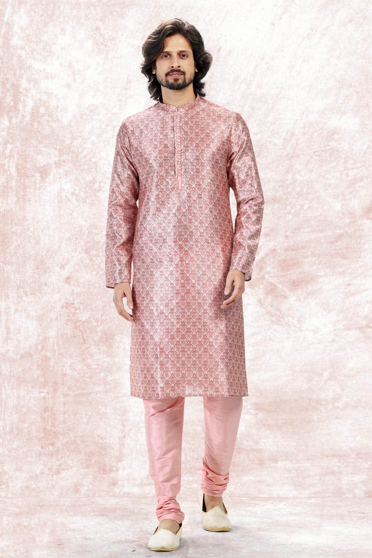 Jacquard Banarasi Silk Kurta Pajama In Pink colour KP1230408 A