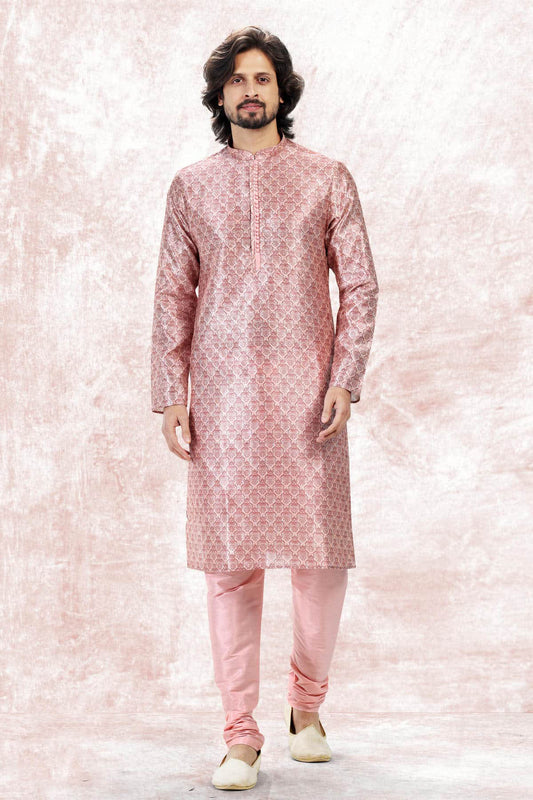 Jacquard Banarasi Silk Kurta Pajama In Pink colour KP1230408 A