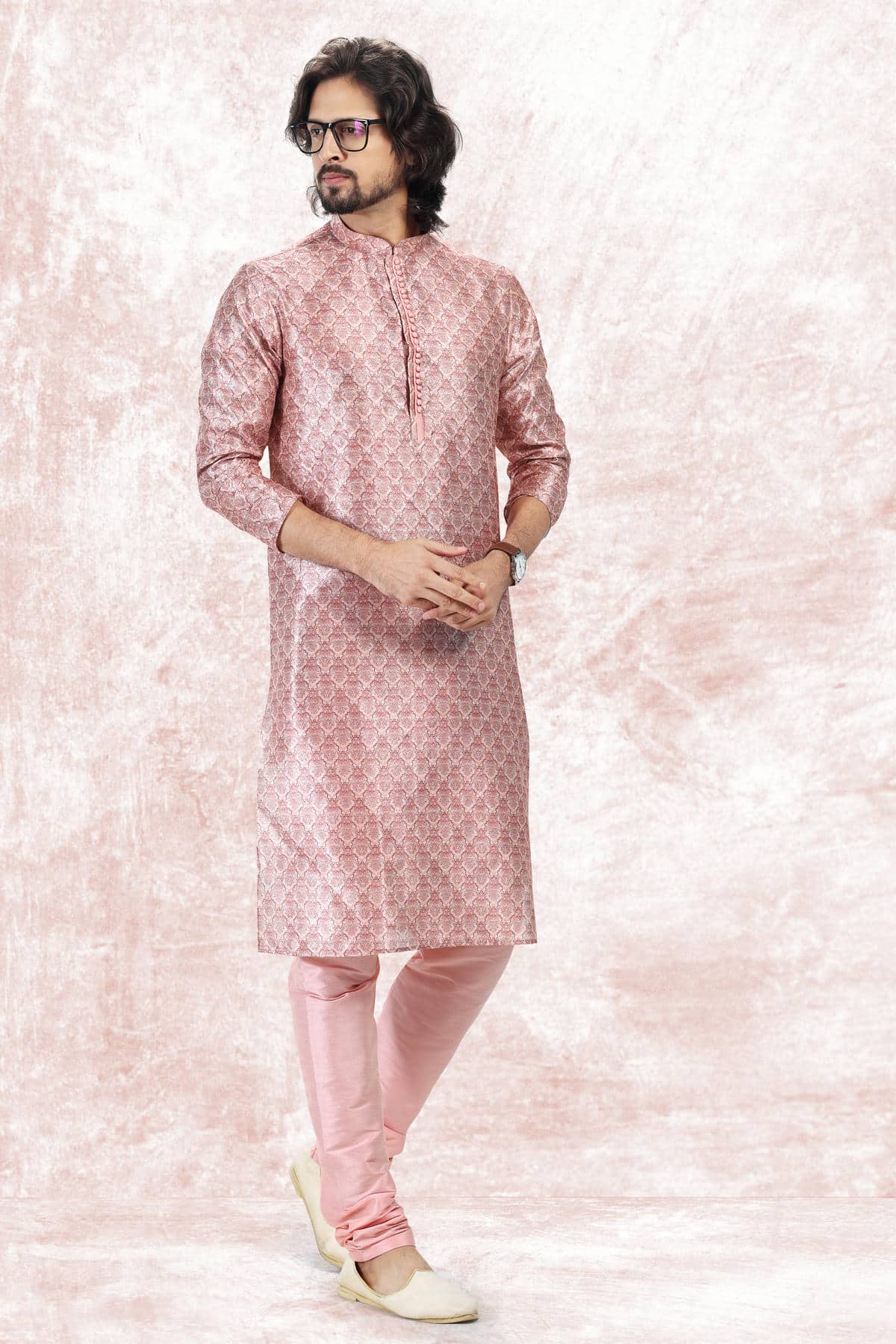 Jacquard Banarasi Silk Kurta Pajama In Pink colour KP1230408 B