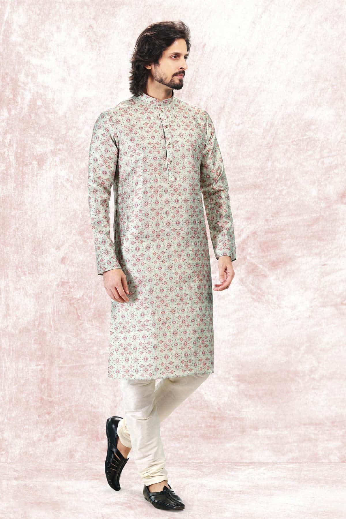Jacquard Banarasi Silk Kurta Pajama In Pista Green colour KP1230416 A